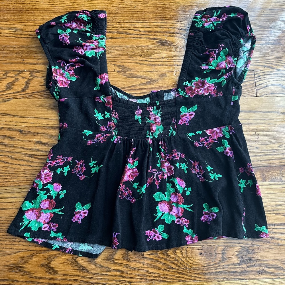 Free People Floral Puff Sleeve Button Up Top - Picture 2 of 3